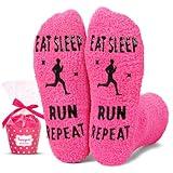 HAPPYPOP Funny Running Socks For Women Runner - Fuzzy Socks, Running Gifts For Her, Funny Running Gifts Women, Gifts For Runners Female Women