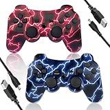 Kujian Controller for PS3, Wireless Controller for Playstation 3 6-axis Dual Vibration Gaming Controller with Charging Cord(Blue+Red)