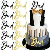 10pcs Dad Cake Topper Cupcake Toppers Happy Birthday Cake Toppers for Men Gold Black Acrylic Cake Topper Father's Day Cake Decor Dad Birthday Decorations Cake Decorating Kit Fathers Day Party Supplies