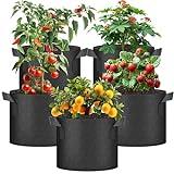 HealSmart Plant Grow Bags 5 Gallon, Tomoato Planter Pots 5-Pack with Handles, Aeration Nonwoven Fabric, Heavy Duty Gardening Planter for Vegetable, Herbs and Flowers, Black