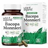 Wild & Organic Bacopa Capsules 600 mg - Brain Support - Natural Bacopa Monnieri Supplement - Brahmi Capsules - 60 Days of Supply - Vegan, No Fillers, Non-GMO - 60 Count