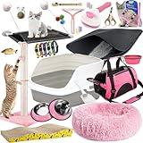 Lobeve Kitten Supplies Starter Kit - 30-Piece Set of Cat Essentials and Cat Stuff. Includes Cat Litter Box, Toys, Bed, Carrier, Bowls, Brush, and More. Perfect Welcome Home Gift for Your New Cat-Pink