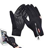 Ytuomzi Winter Gloves Touch Screen Warm Gloves Cold Weather Windproof Cycling Driving Riding Bike Telefingers Thermal Gloves Non-Slip Silicone Gel Adjustable Full Finger Mittens (Black, Medium)