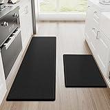 StepRite Kitchen Mats, 2PCS Kitchen Rugs, Cushioned Anti Fatigue Kitchen Mats for Floor, Non-Slip Standing Desk Mat, Waterproof Kitchen Rug Set for Kitchen, Floor, Office,17.3"×30"+17.3"×47",Black