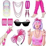 80s Fancy Dress Costumes Accessories, 1980s Fancy Style Dresses Party Sets & Kits for Women, Neon Leg Warmers Necklaces Bracelet Fishnet Gloves Lace Bow Headband Earrings Sunglasses-Rose Red