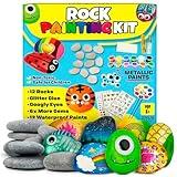 JOYEZA Rock Painting Kit Deluxe, Arts and Crafts for Girls Boys Age 6+, 12 Rocks Tween Gift Art Set, Waterproof Paints, Craft Kits Art Supplies, Kids Crafts Ages 6-8, Kids Activities 6 7 8 9 10