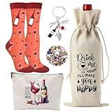 Wine Gifts for Women,5pcs Gift Set for Wine Lovers,Birthday Present for Friends Sister, Wife, Mother With Funny Socks