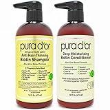 PURA D'OR Anti-Thinning Biotin Shampoo & Deep Moisturizing Conditioner Original Gold Label Set (16oz x2) Natural Earthy Scent, CLINICALLY TESTED Effective Results, DHT Blocker Thickening, Women & Men