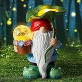 Grovind Garden Gnome Decor, Solar Gnomes Decorations Hold Magic Orb, Outdoor Gnome Statue Figurine with Solar LED Lights for Outside Lawn Patio Yard- Gnome Gifts for Mom/Grandma/Birthday