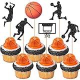 24 PCS Basketball Cupcake Toppers Sports Fan Basketball Backboard Cupcake Picks for Baby Shower Players Sports Theme Birthday Party Cake Decorations Supplies