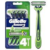 Gillette Sensor3 Sensitive Men's Disposable Razor, 4 Razors