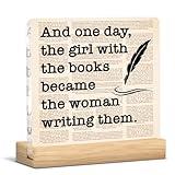 Writing Gifts for Women Girls, Funny Gifts for Writers Author Novelist Writing Lover, Retro Newspaper Acrylic Plaque Sign with Wooden Stand Home Office Decor