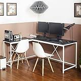 neolun Stylish Wood and Metal Corner Desk for Essential Workspace Comfort, Dark Gray and Ivory Finish, Durable and Ergonomic Design