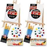 ESRICH Acrylic Paint Canvas Set,52 Piece Professional Painting Supplies Kit with 2 Wood Easel,2 * 12Colors,2 * 10 Brushes,Circular Canvas Etc,Premium Paint Kit for Kids,Students, Artists and Beginner