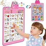 Electronic Interactive Double-Sided Alphabet Wall Chart, Talking ABC & 123 & Music & Learning Poster, Educational Toddlers Toys for Ages 3 and Up Kids Gifts, Best for Preschool Boys & Girls(Pink)