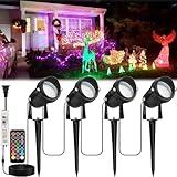 24W Christmas Halloween Spotlight, RGB Color Changing Landscape Lighting with 12 Colors 19 Modes, 120V Waterproof Spotlight with Remote, Outdoor LED Spot Lights for Yard House Garden Tree Décor 4 Pack