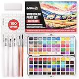 Watercolor Paint Set with 100 Bright Colors: for Adult Beginners & Professional with Metallic - Travel Sized Water Color Art Kit Palette