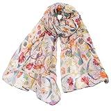 woogwin Women's Scarves Lady Light Soft Fashion Floral Brids Print Scarf Wrap Shawl (One Size, BirdWhite)