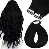 Sunny Hair Tape in Hair Extensions Real Human Hair Invisible Remy Hair Extensions Tape ins for Women Jet Black 18 inch 20Pcs 50G