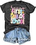 First Day of School Teacher Shirt: Women Back to School T-Shirt Kindergarten Elementary Teaching Life Gift Cute Tee Tops Dark Grey