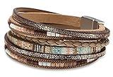 Fesciory Leather Wrap Bracelets for Women, Boho Leopard Multi-Layer Crystal Beads Cuff Bracelet Jewelry (Boho Braid(Brown))