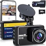 Dash Cam, 4K Ultra HD Front Camera+2K Rear Cameras, 5G WiFi - Fastest Download speeds app, Support iOS Android,WDR Night Vision, Car Camera with 3" IPS Screen 32GB Card,24H Parking Mode