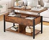 YITAHOME Lift Top Coffee Table, Coffee Tables with Large Hidden Storage Wood Coffee Table Lift Up Center Table for Living Room, Office, Rustic Brown