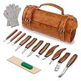 Tekchic Wood Carving Kit Deluxe-Whittling Knife, Wood Carving Knife Set, Wood Whittling Kit for Beginners, Carving Knife Woodworking Wood Carving Tools Set with Large Leather Case