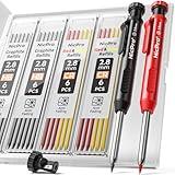 Nicpro Carpenter Pencil with Sharpener, Mechanical Pencils Set with 26 Refills, Deep Hole Marker for Construction, Heavy Duty Woodworking Pencils for Architect (Black, Red) - With Case