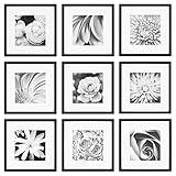 Gallery Perfect's 9-Piece - Square Photo Frame - Stunning Display with Frame Wall Gallery Kit - Decorative Art Prints & Hanging Template - Effortless Styling - Square Wall Mount - Black Frame