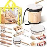 Chumia Kids Musical Instruments Set Wooden Percussion Instruments Preschool Educational Early Learning Music Toys Set for Little Boys and Girls Toddler Children Gifts (Drum,13 Pcs)