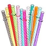 Dakoufish 12 Inch Long Reusable Clear Plastic Swirl Drinking Straws for 30 oz & 40 oz Jars/Tumblers,Set of 12 Pcs Replacement Straws with Cleaning Brush (12inch,12color)
