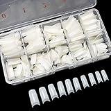 krofaue 500PCS Half Cover False Nails Tips - Acrylic Nail Tips 10 Sizes Lady French Style Acrylic Artificial Tip Manicure with Box for Nail Tips Art Salons and Home DIY