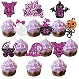 Gyufise 24Pcs Halloween Baby Shower Cupcake Toppers A Baby Is Brewing Cupcake Picks Witch Pregnant Women Halloween Gneder Reveal Cupcake Decorations Party Supplies Purple