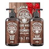 Viking Revolution Beard Wash & Beard Conditioner Set with Argan & Jojoba Oils - Softens and Strengthens - Natural Sandalwood Scent - Beard Shampoo with Beard Oil (17 oz)