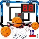 Loiley Basketball Hoop Indoor for Kids Adults with Scorer with 2 Scoring Methods, Door Room Basketball Mini Hoop with 3 Batteries and Balls, Basketball Accessories for Teen Boy Gifts, Blue