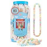 80 Candy Necklaces Individually Wrapped, Choker Style, Nostalgic Pastel Candy Jewelry Perfect for Party Favors, Pinata Fillers and Goodie Bags, Packed in a Convenient Display Tub, By 4YoreElves