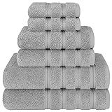 American Soft Linen Luxury 6 Piece Towel Set, 2 Bath Towels 2 Hand Towels 2 Washcloths, 100% Cotton Turkish Towels for Bathroom, Light Grey Towel Sets