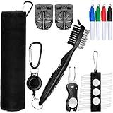 Sumind 22 Pcs Golf Club Cleaning Kit Golf Essentials Bag Accessories for Men Starter Tools Include Cleaning Brush, Towel, Marking Pen, Line Marker, Tee Holder with Tee, Repair Divot Tool(Black)