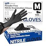 Supmedic Medical Nitrile Exam Gloves, Black 3.5 mil Powder-Free Latex-Free Food Safe Cleaning Disposable Glove, 100 Pcs (Medium)