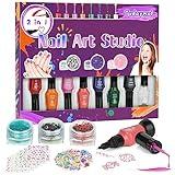 Tudaymol Nail Art Studio for Girls - Nail Polish Kit for Kids Ages 6-12 Years Old,Non-Toxic Peel-Off Safe Quick Dry Nail Polish Gift Kit Set,Cool Girls Toys Stuff - Polish, Pens, Glitter, Stickers
