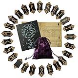 Tirmanaz Runes Set, 25Pcs Wooden Viking Runes, Rune Stone Set with Guide Book, Velvet Bag, Norse Runes for Beginners, Witchcraft/Divination/Meditation/Spiritual