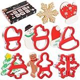 Christmas Cookie Cutters, 6 Pcs Holiday Cookie Cutter with Comfort Grip - Gingerbread Men, Christmas Tree, Snowflake, Santa Hat, Gloves, Snow Man Shapes Cookie Mold for Winter Holiday Party Supplies