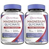 Doctor's Recipes Magnesium Glycinate Supplement, Non Buffered & High Absorption Magnesium, Easy on Stomach, Support Calm, Bone, Heart, Energy, Nerve, 180 Capsules (Pack of 2), 6 Month Supply