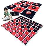 SWOOC Games - 2-in-1 Vintage Giant Checkers & Tic Tac Toe Game With Mat (4ft x 4ft) - 100% Machine-Washable Canvas - Giant Outdoor Games For Kids - Giant Lawn Games - Yard Games For Kids - Giant Games