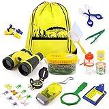 kaqinu Kids Explorer Kit, 24 PCS Outdoor Adventure Camping Kit & Bug Catcher Kit with Drawstring Bag, Binoculars, Compass, Butterfly Net, Educational Nature Exploration Toys Gift for Boys & Girls