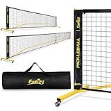 Fostoy Portable Pickleball Net with Wheels, Regulation Size 22 FT & Half Court 11 FT, Steady Metal Frame for Backyards, Driveways, and Garages (Black&Yellow)