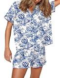 SHESHOW Pj Sets for Woman Shih-Tzu Short Sleeve Shorts 2 Piece Pajamas Satin Button Down Matching Sets M