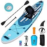 YUSING Paddleboard, 11' Inflatable SUP with Kayak Seat, Blue (PVC, 330 lbs Capacity, Wide Stance, Non-Slip Deck, Accessories Incl.)