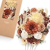 Ling's Moment Fake Flowers Box, Artificial Faux Greenery Stems Silk Rose Foam Dahlia for Wedding Bouquets Centerpieces Table Decorations Floral Picks Arrangements, Mandarin & Orange, Deluxe Combo